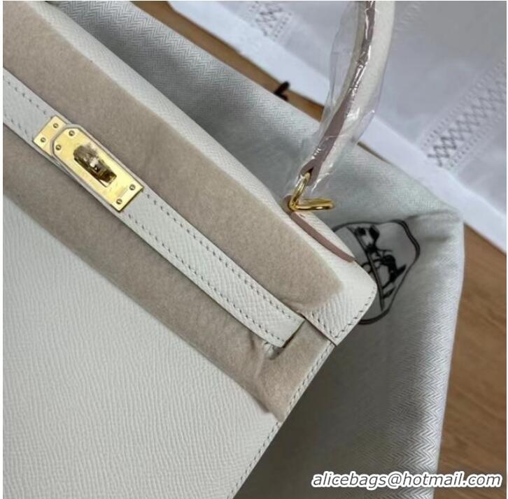 Shop Fashion Hermes Kelly 25cm Shoulder Bags Epsom KL2755 white&gold