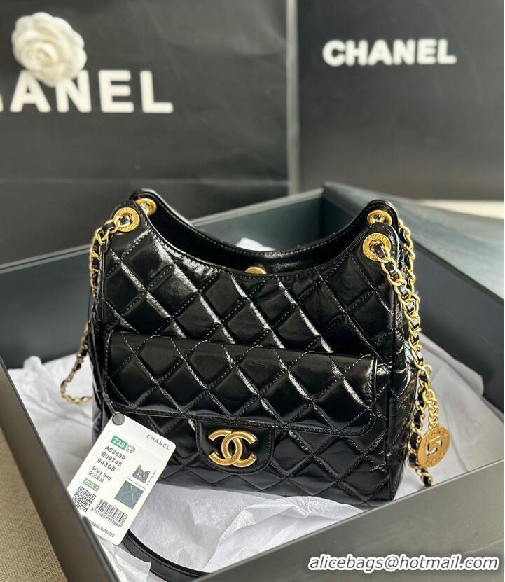 Trendy Design CHANEL 2023 HANDBAG Shiny Calfskin AS3609 Black & gold-Tone Metal