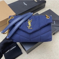 Promotional SAINT LAURENT LOULOU MEDIUM CHAIN BAG IN CANVAS 577476 BLUE