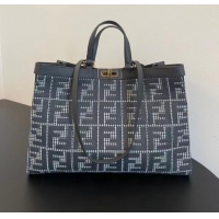 Shop Grade Fendi X-Tote houndstooth wool shopper with FF embroidery 8BH374A gray