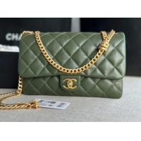 Refined Grade CHANEL FLAP BAG Lambskin & Gold-Tone Metal AS3609 green