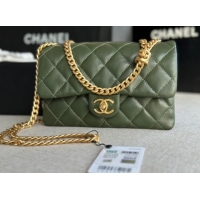 Promotional CHANEL FLAP BAG Lambskin & Gold-Tone Metal AS3393 green