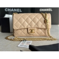 Good Looking CHANEL SMALL FLAP BAG Lambskin & Gold-Tone Metal AS3393 apricot