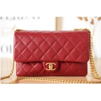 Pretty Style CHANEL FLAP BAG Lambskin & Gold-Tone Metal AS3609 red