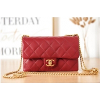 Top Quality CHANEL SMALL FLAP BAG Lambskin & Gold-Tone Metal AS3393 red