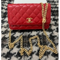 Promotional Chanel WALLET ON CHAIN Lambskin & Gold-Tone Metal AP3043 red