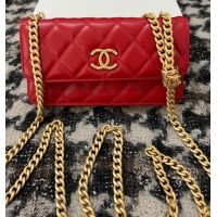 Famous Brand Chanel WALLET ON CHAIN Lambskin & Gold-Tone Metal 68107 red