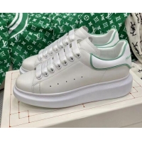 Good Quality Alexander McQueen Oversized Sneakers in White Silky Calfskin with Green Trim 072349