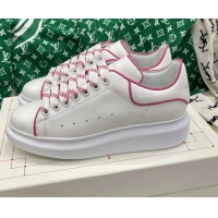 Classic Hot Alexander McQueen Oversized Sneakers in White Silky Calfskin with Pink Trim 072350