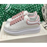 Grade Quality Alexander McQueen Oversized Sneakers in White Silky Calfskin with Pink Trim 2072351