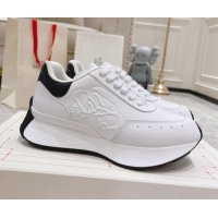 Sumptuous Alexander McQueen Spring Calf Leather Sneakers White/Black 090971