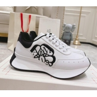 Pretty Style Alexander McQueen Spring Calf Leather Sneakers White/Black 090974