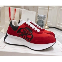 Classic Hot Alexander McQueen Spring Suede and Fabric Sneakers Red 090977