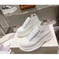 Popular Style Alexander McQueen Tread Slick Canvas Lace Up Sneakers All White 090979