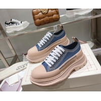 Best Product Alexander McQueen Tread Slick Denim Lace Up Sneakers Blue/Nude 090980