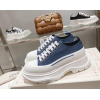 Good Quality Alexander McQueen Tread Slick Denim Lace Up Sneakers Blue/White 090981