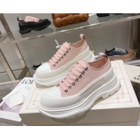 Grade Quality Alexander McQueen Tread Slick Canvas Lace Up Sneakers Light Pink 090984