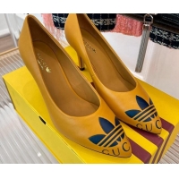 Good Quality adidas x Gucci Leather Trefoil High Heel Pumps 8.5cm Yellow 082582