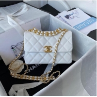 Top Grade Chanel MINI FLAP BAG Grained Calfskin & Gold-Tone Metal AS3580 white