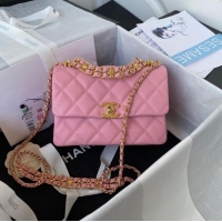 Famous Brand Chanel SMALL FLAP BAG Grained Calfskin & Gold-Tone Metal AS3580 pink