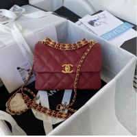 Luxurious Chanel SMALL FLAP BAG Grained Calfskin & Gold-Tone Metal AS3580 Burgundy