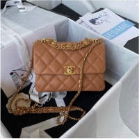 Pretty Style Chanel SMALL FLAP BAG Grained Calfskin & Gold-Tone Metal AS3580 brown