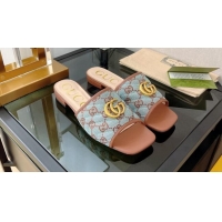 Discount Gucci GG Fabric Flat Slide Sandals Blue/Brown 072191