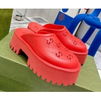 Good Quality Gucci Rubber Platform Perforated G Mules Red 0809127