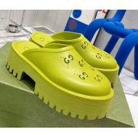 Grade Quality Gucci Rubber Platform Perforated G Mules Kiwi Green 0809128