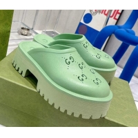 Purchase Gucci Rubber Platform Perforated G Mules Mint Green 0809130