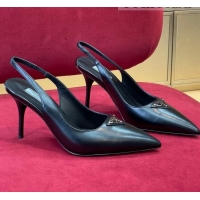 ​Famous Brand Prada Brushed Leather Slingback Pumps 6.5cm 1I002N Black 2022