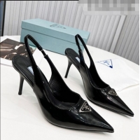 ​Shop Grade Prada Brushed Leather High Heel Slingback Pumps 8.5cm 101119 Black 2022