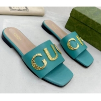 Feminine Gucci 'Gucci' Flat Slide Sandal Turquoise Green 081001