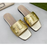 Pretty Style Gucci 'Gucci' Flat Slide Sandal Gold 081003