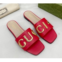 Top Grade Gucci 'Gucci' Flat Slide Sandal Red 081004