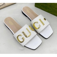 Stylish Gucci 'Gucci' Flat Slide Sandal White 081005