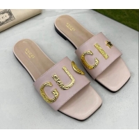 Discount Gucci 'Gucci' Flat Slide Sandal Light Pink 2081006