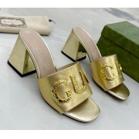 Good Product Gucci 'Gucci' Medium Heel Slide Sandal 7.5cm Gold 081012