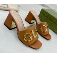 Best Product Gucci 'Gucci' Medium Heel Slide Sandal 7.5cm Brown 081014