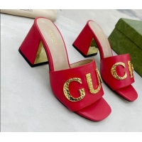 Pretty Style Gucci 'Gucci' Medium Heel Slide Sandal 7.5cm Red 081015