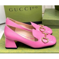 Good Quality Gucci Leather Mid-heel Pumps 7.5cm with Horsebit Pink 2081019