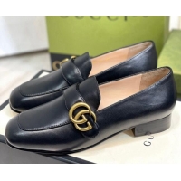 Good Looking Gucci Leather Loafers with Double G Black 081020