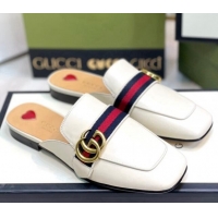 Best Price Gucci Leather Flat Mules with GG Web White 2081023