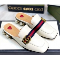 Most Popular Gucci Leather GG Mules with Pearl Heel 3cm White 2081025