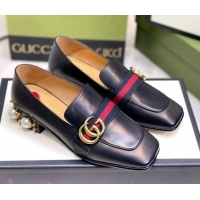 Good Quality Gucci Leather GG Loafers with Pearl Heel 3cm Black 081026