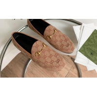 Duplicate Gucci Jordaan GG Canvas Loafer Brown 2081037