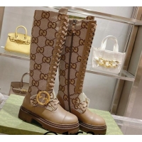 Top Grade Gucci GG Canvas High Boots with Interlocking G Brown 081301