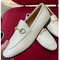 Best Grade Gucci Jordaan Leather Loafers White 414998