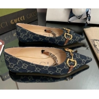 Luxurious Gucci GG Denim Ballet Flat with Horsebit Blue 2082580