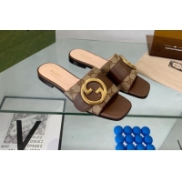 Luxurious Gucci Blondie GG Canvas Flat Slide Sandals Camel/Brown 082593